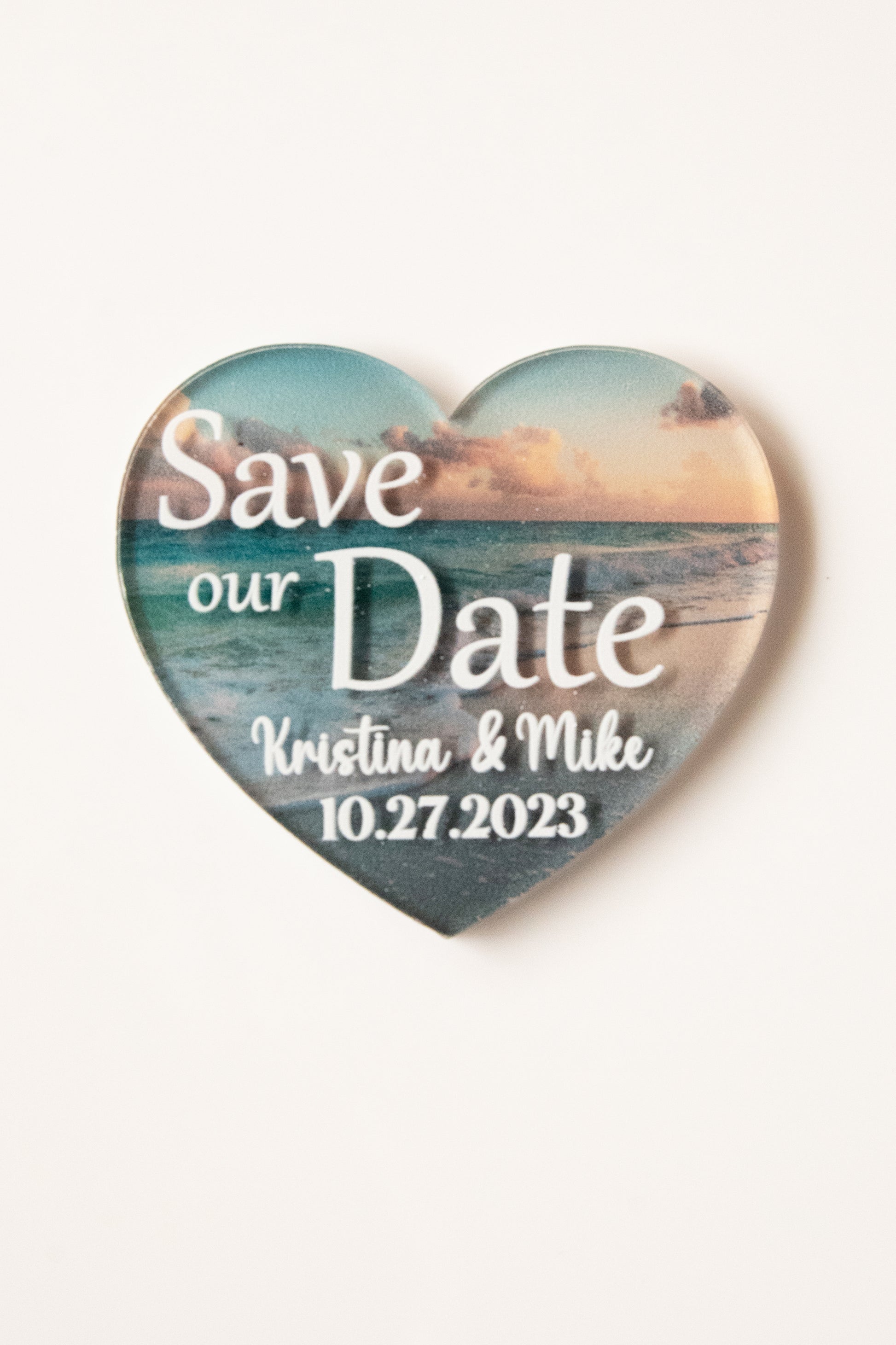 Personalized Heart-Shaped Acrylic Save the Date Magnets - Add a