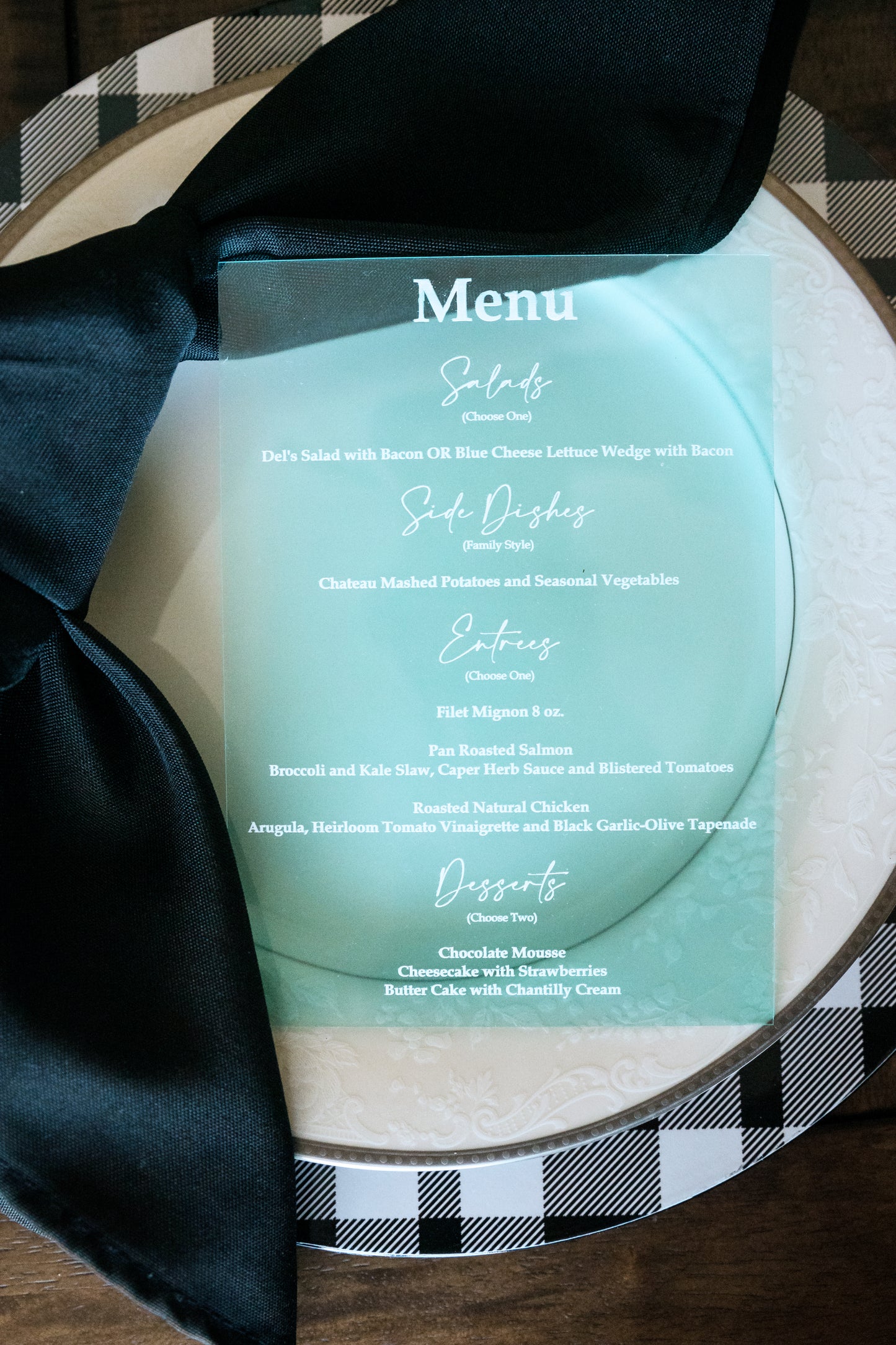 High Quality Acrylic Menus for Corporate Events and Galas