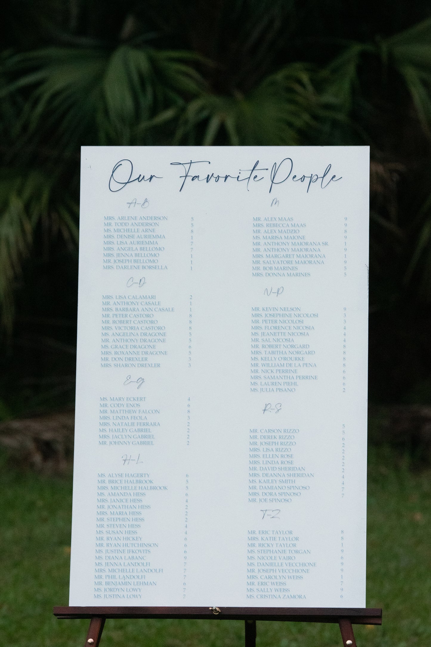 Customizable UV Printed Acrylic Seating Charts with Hand-Painted Backing